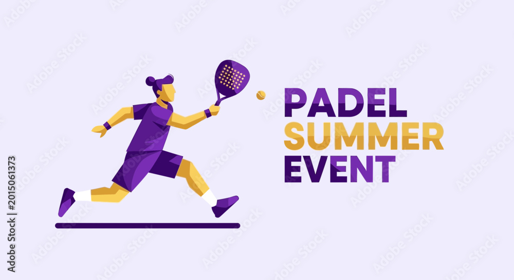 Fototapeta premium Vibrant Summer Padel Tournament Illustration Featuring Energetic Player and Event Typography