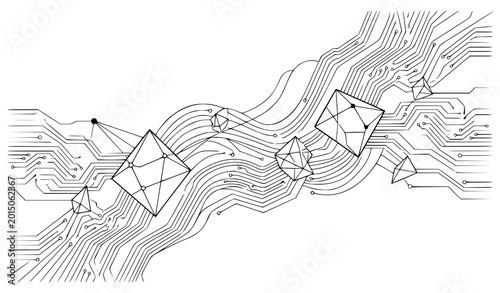 Photos Abstract Technology Background with Circuit Board Lines and Geometric Polygons, Futuristic Digital Connection and Quantum Computing Vector Illustration