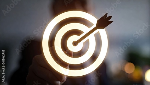 Close-up perspective on strategic business goals in a digital office environment