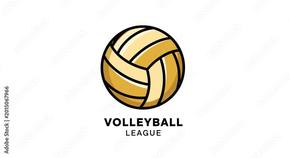 Fototapeta premium Volleyball League Logo Design With Ball Sport Symbol And Black Outline On White Background