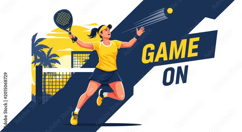 Fototapeta premium Woman Playing Paddleball Game with a Dynamic Illustration of Action and Movement