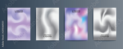 Holographic and silver metallic fluid gradient vector background set, Abstract liquid wave cover background template collection.