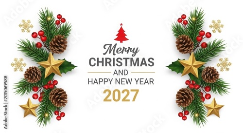 A festive christmas and new year 2027 graphic design illustration