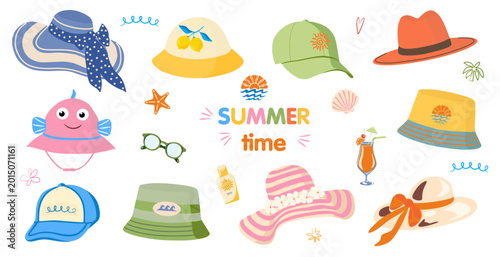Photos comprehensive vector set of summer headwear including sun hats, baseball caps, and panamas
