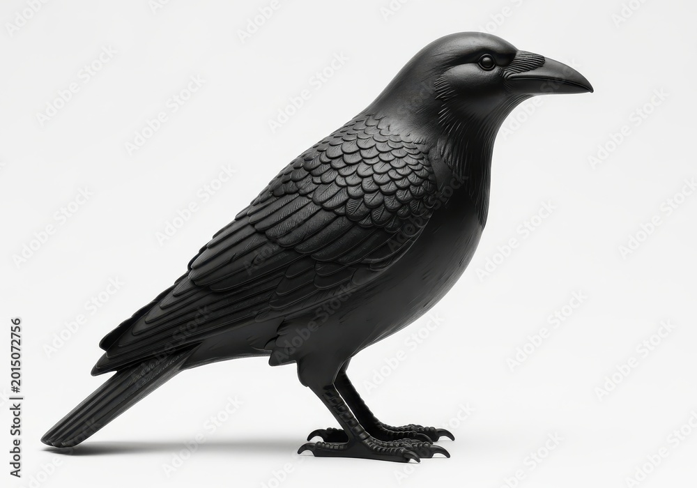 Fototapeta premium Realistic Black Raven Sculpture Isolated on White Background - Detaile