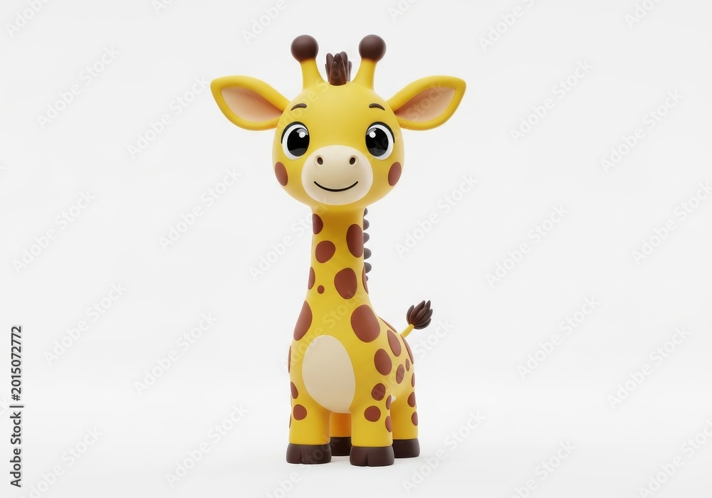 Obraz premium Cute 3D Rendered Cartoon Giraffe Character with Big Eyes and Friendly