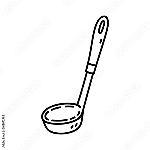 Kitchen ladle isolated on a white background. Vector hand-drawn illustration in doodle style. Perfect for logo, cooking and culinary design.