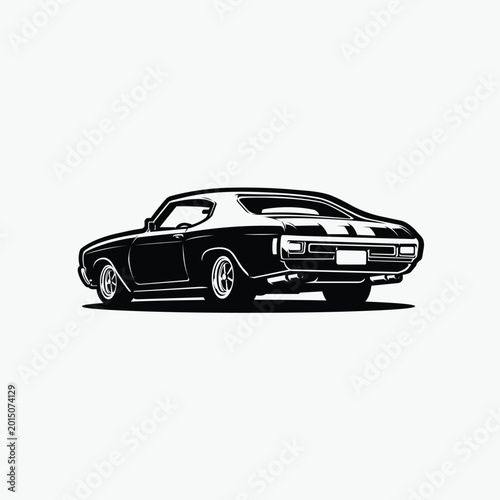 Muscle car monochrome silhouette rear view vector illustration isolated