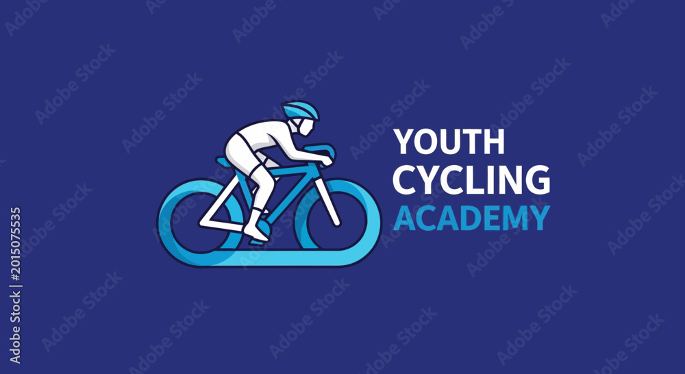 Fototapeta premium Youth Cycling Academy Logo: Dynamic Silhouette of Cyclist and Modern Design Aesthetic