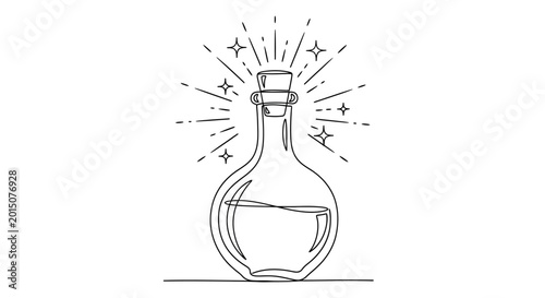 Obraz na płótnie Magic Potion Bottle Sparkle Line Art - Alchemy Elixir Container