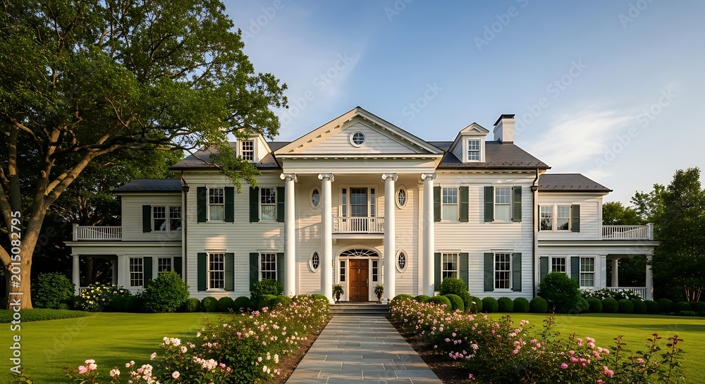 Fototapeta premium Large White Colonial Style Luxury Mansion.