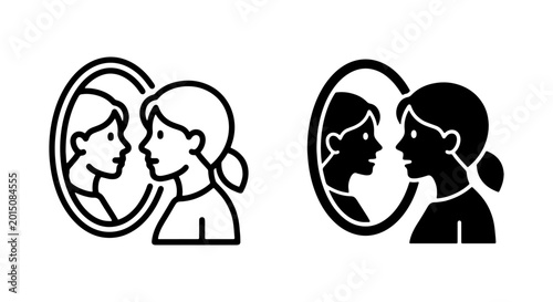 Woman Reflection Icons, Self-Awareness Symbol, Identity Concept, Two Styles, Vector Graphics