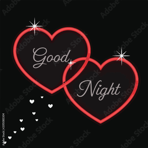 Two Red Hearts With Good Night Text And Hearts love