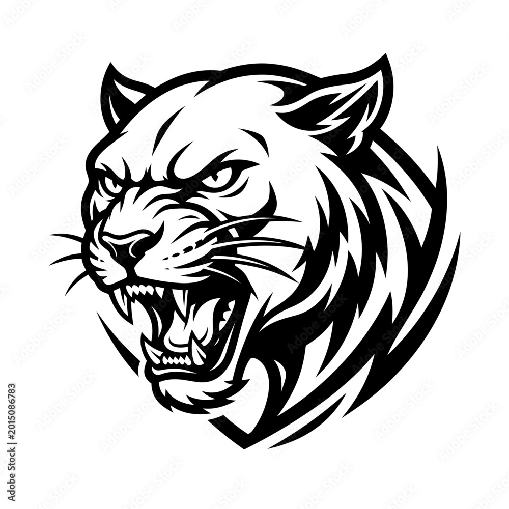 Obraz premium Panther Head Mascot Vector – Sleek Big Cat Sports Logo Silhouette