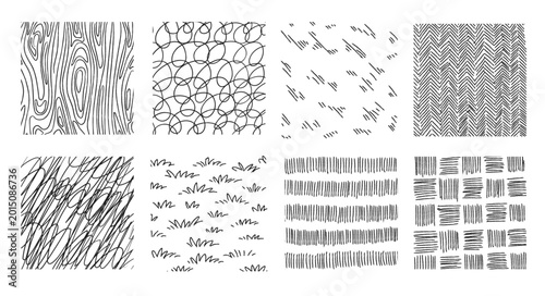 Vászonkép Set of eight abstract grunge textured patterns with black and white, abstract