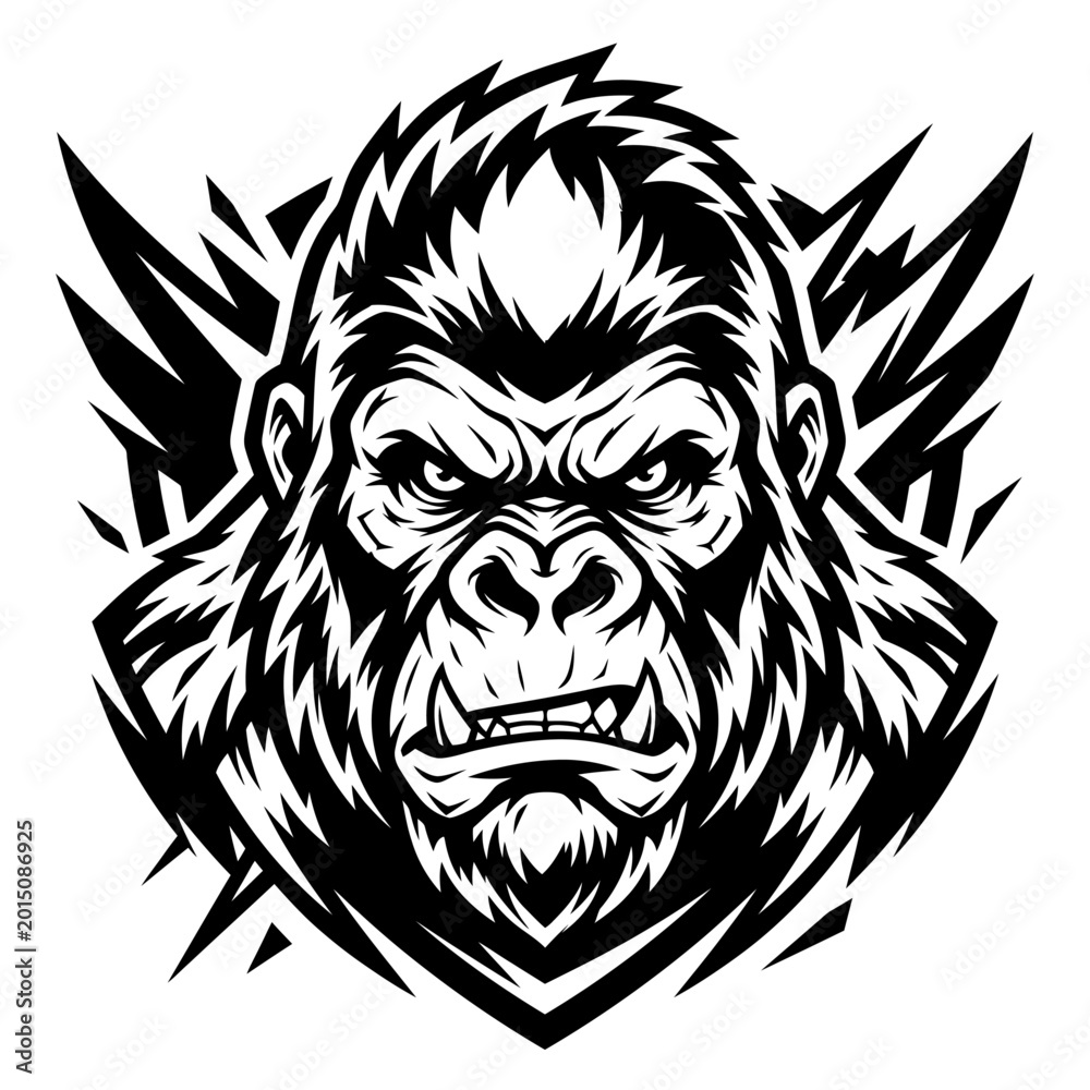 Fototapeta premium Gorilla Head Mascot Vector – Powerful Primate Esports Logo Silhouette