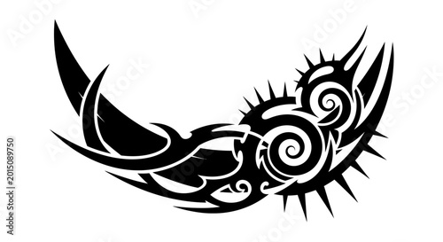 Φωτογραφία Tribal tattoo component features an elaborate swirl pattern with spikes and curved forms in a horizontal orientation