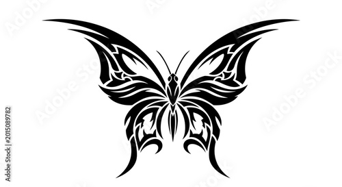 Εκτύπωση καμβά Butterfly wings exhibit elaborate tribal patterns forming a symmetrical silhouette on white