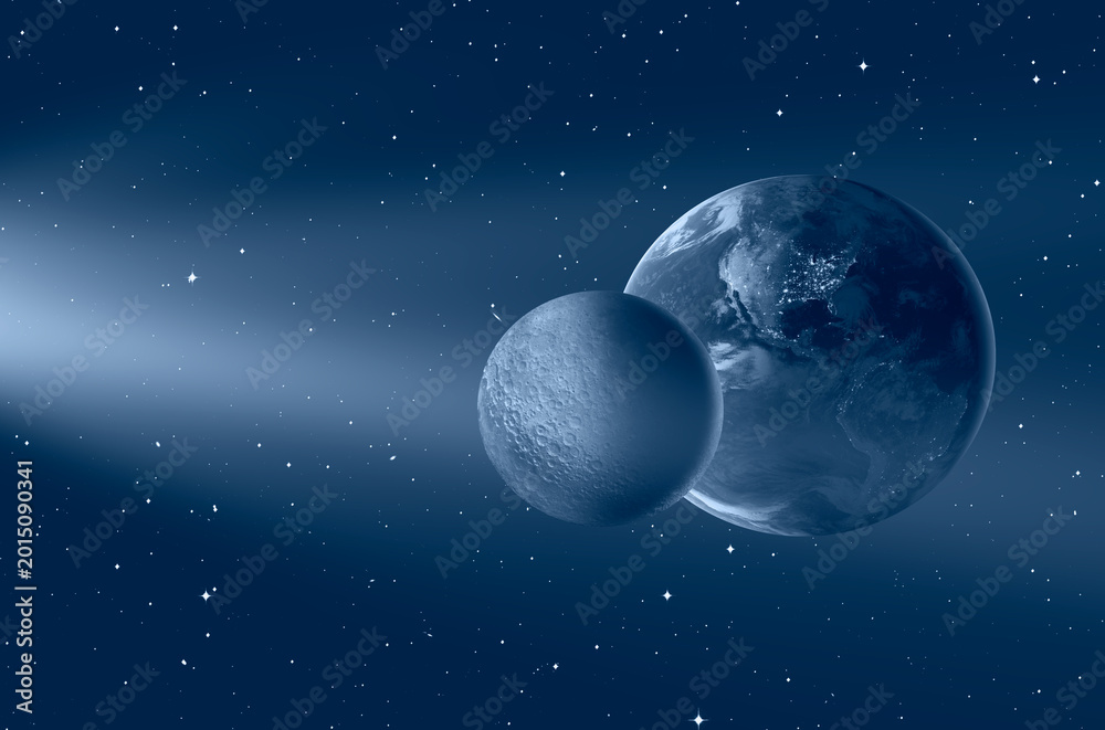 Obraz premium The Earth and Moon as Seen from the Surface of the space 