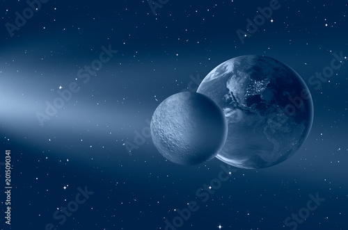 The Earth and Moon as Seen from the Surface of the space 