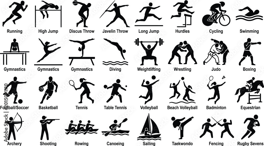 Obraz premium Sports silhouettes collection black and white vector illustration