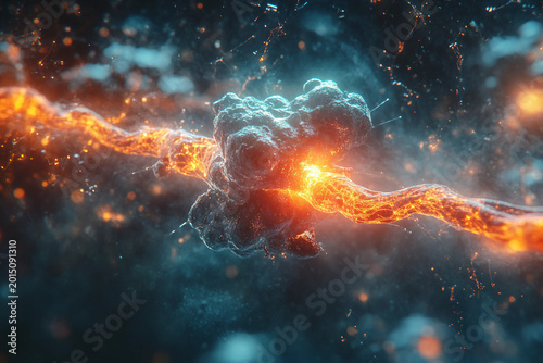 Microscopic view of futuristic nanotechnology in medical environment with glowing neural connections, generative ai