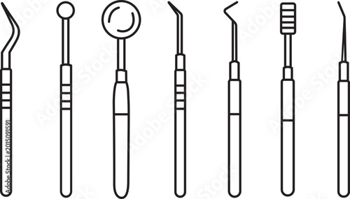 Foto Dental tools line icons, professional dentist equipment set, medical steel instr