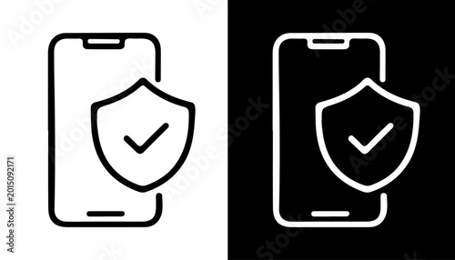 Canvastavla Mobile Security Illustration:  A sleek, minimalist illustration of a smartphone, protected by a shield with a checkmark, symbolizes security and data protection