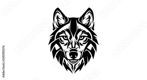Fotografie Black and White Stylized Wolf Head Illustration