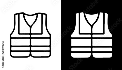 Photos Safety Vest Icon: The safety vest icon, presented in contrasting styles, embodies protection and security, suggesting a proactive approach to safeguard well-being
