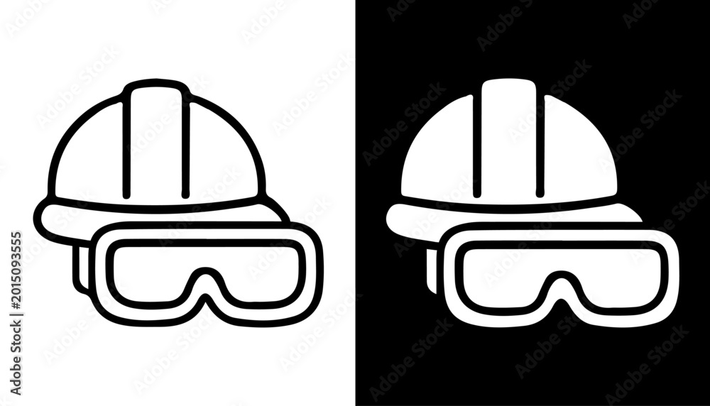 Fototapeta premium Safety Gear Icon: A simple yet impactful icon of a protective hardhat and safety goggles, symbolizing safety and precaution.