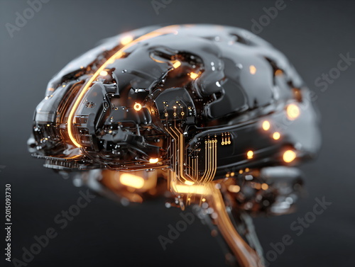 Futuristic Cybernetic Brain with Glowing Circuits and Artificial Intelligence Technology Concept