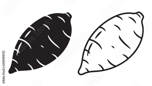 Sweet potato silhouette and outline icon set