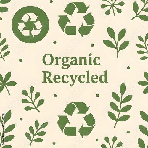 green recycling symbols and leaf doodles on a light-colored background with the text Organic Recycled
