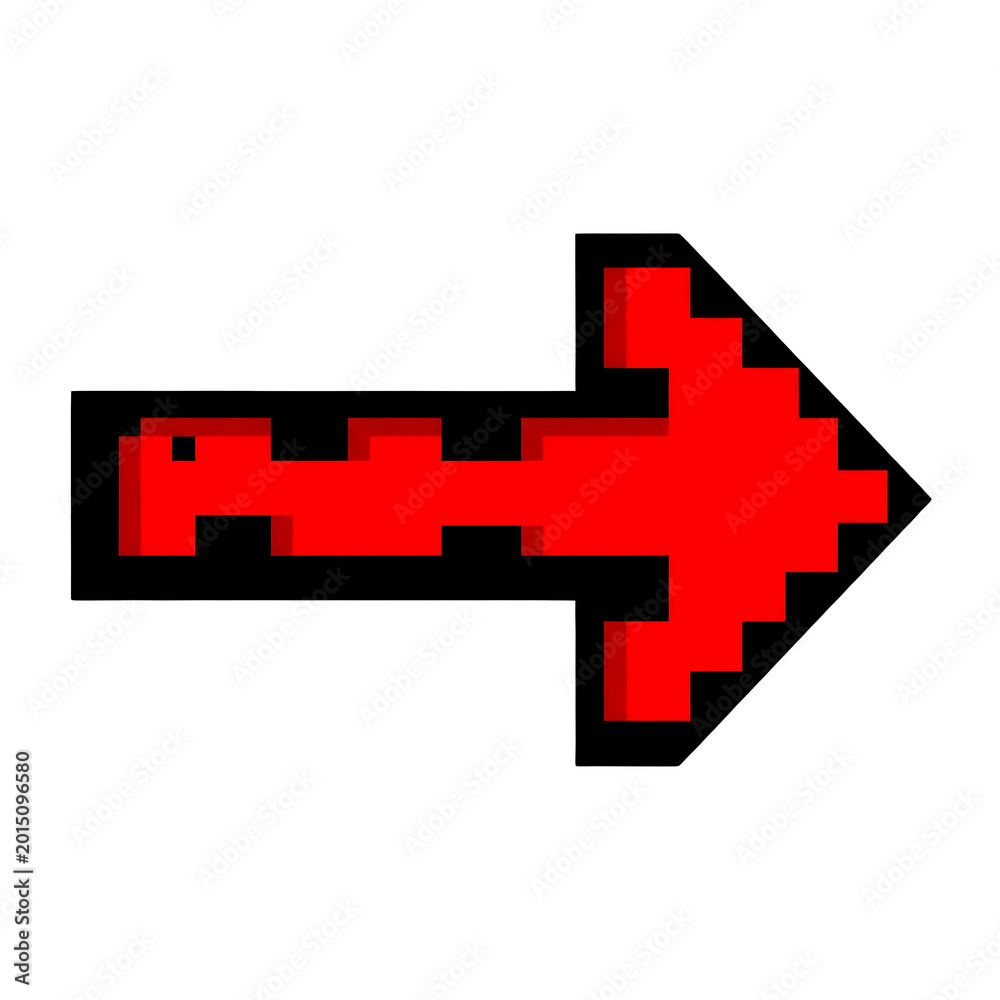 Obraz premium Red pixelated arrow icon pointing right on black background