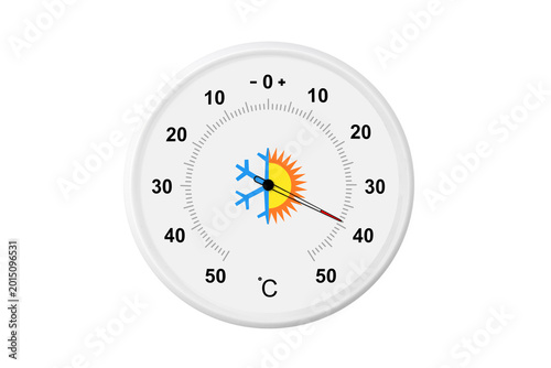 Foto Circular celsius scale thermometer on a white background