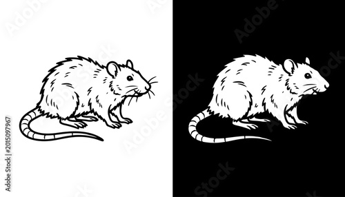 Cuadro en lienzo Mouse in contrast: a striking monochrome depiction of a mouse, one against a stark black background, and one against a crisp white background