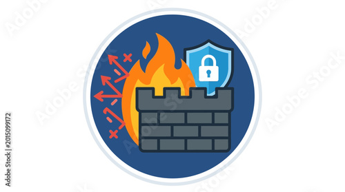 Security shield on brick wall.