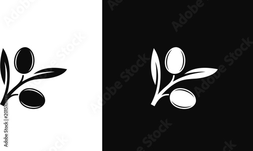 Black olives vector illustration. Isolated olives on white and black background