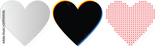 Heart Shape Elements Collection with glitch effect , cross stitch and transparent