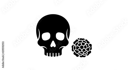 Schilderij op canvas Skull icon sits adjacent to a floral bloom to represent the cycle of life and mortality themes