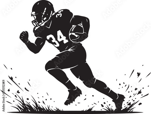 American football player, running back, black silhouette, sports icon, athletic vector