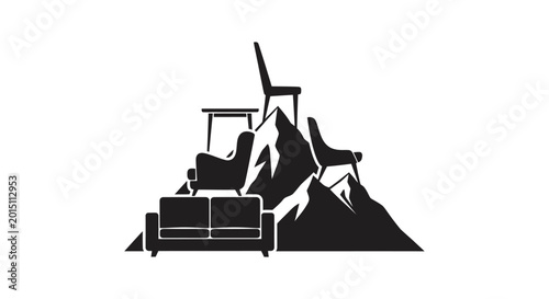 Photos Furniture items placed atop mountain silhouettes represent a conceptual approach to home styling
