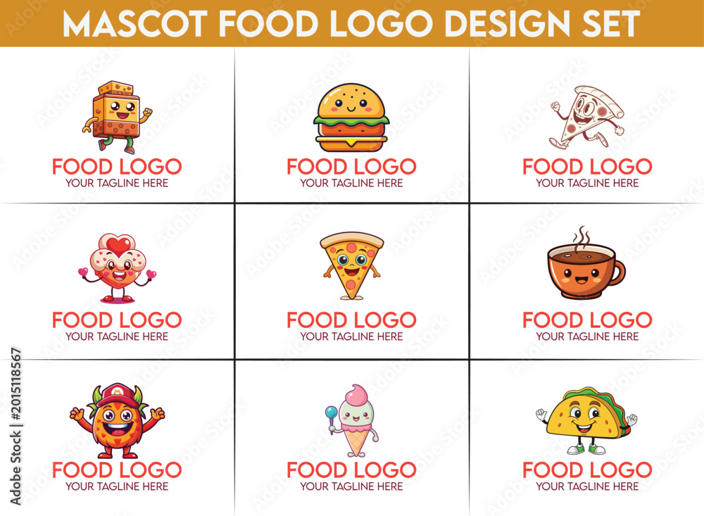 Fototapeta premium minimal lego inspired mascot cartoon logo design food logo collection branding vector creative style