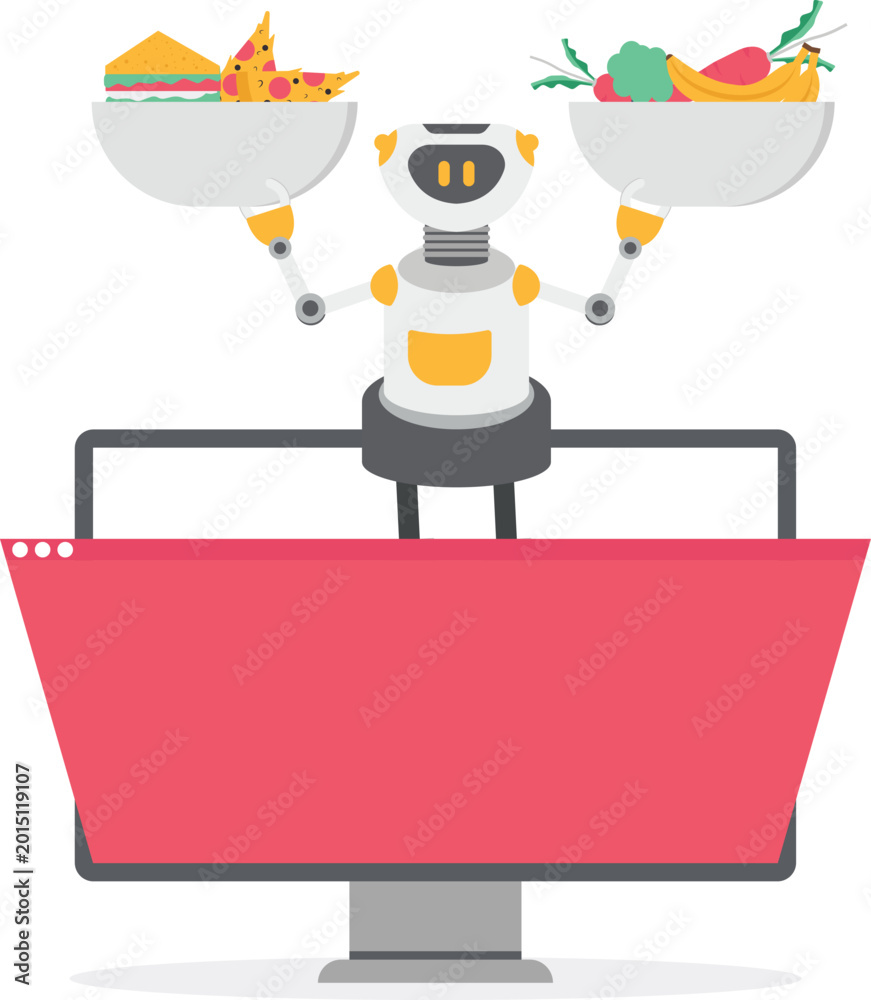 Fototapeta premium AI robot balancing food choices on digital platform