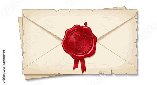 Foto Antique Envelope Sealed with Red Wax and Ribbon