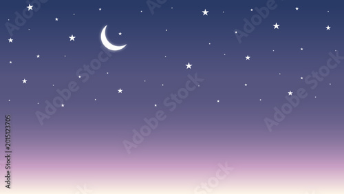 Tableau sur toile Dreamy night sky background with glowing crescent moon and sparkling star gradie