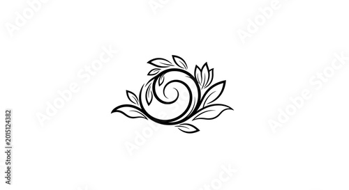 Quadro su tela Black line art leafy swirl design.