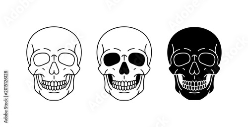 Konstfotografi Three Skull Icons, Black and White, Vector Graphics for Halloween and Medical Co