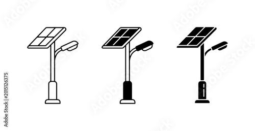 Fotografia Solar Street Lights, Clean Energy Icons, Sustainable Urban Illumination Vector S